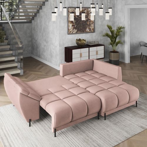 Canapé D'angle Vestano Rose En Velours Avec Fonction De Couchage