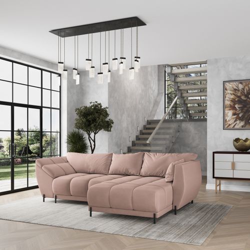 Canapé D'angle Vestano Rose En Velours Avec Fonction De Couchage