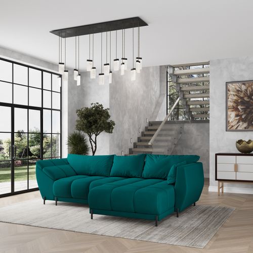 Canapé D'angle Vestano Bleu En Velours Avec Fonction De Couchage