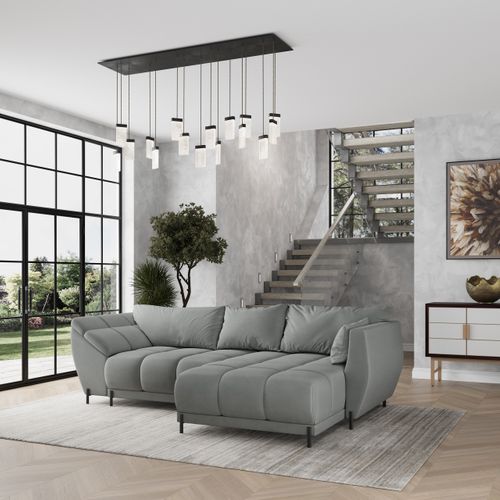 Canapé D'angle Vestano  Gris En Velours Avec Fonction De Couchage