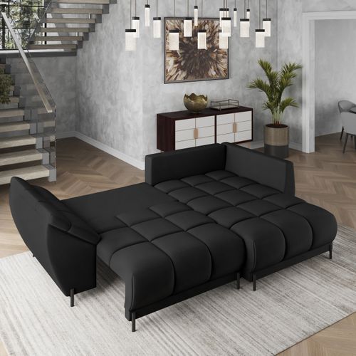 Canapé D'angle Vestano  Noir En Velours Avec Fonction De Couchage