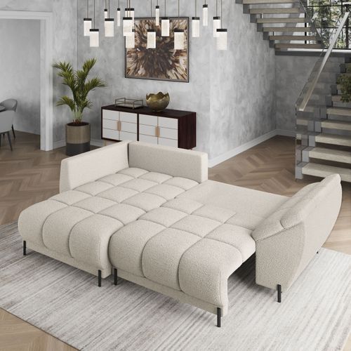 Canapé D'angle Vestano Crème En Bouclé Avec Fonction De Couchage