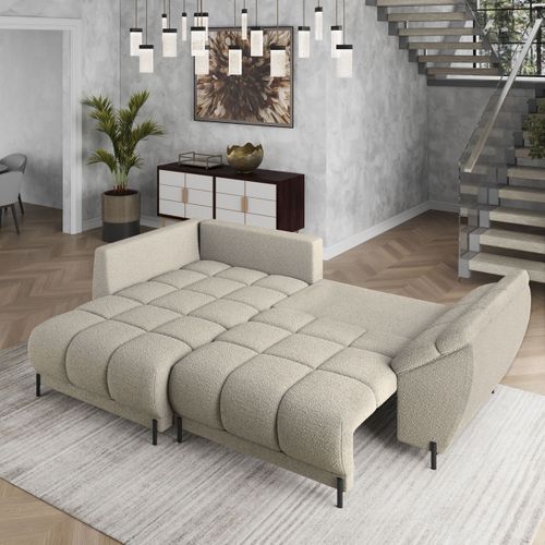 Canapé D'angle Vestano Beige En Bouclé Avec Fonction De Couchage