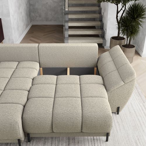 Canapé D'angle Vestano Beige En Bouclé Avec Fonction De Couchage