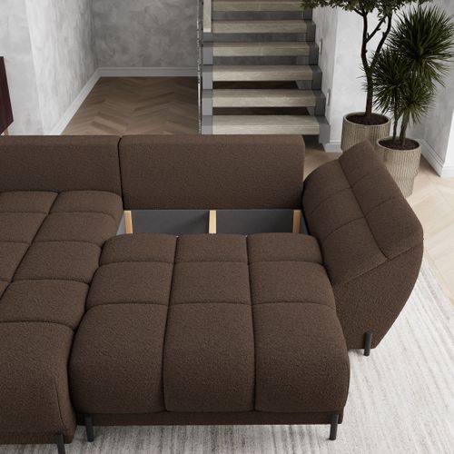 Canapé D'angle Vestano Marron En Bouclé Avec Fonction De Couchage