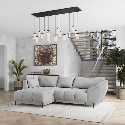 Canapé D'angle Vestano Gris Clair En Bouclé Avec Fonction De Couchage