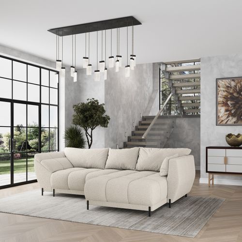 Canapé D'angle Vestano  Crème En Bouclé Avec Fonction De Couchage