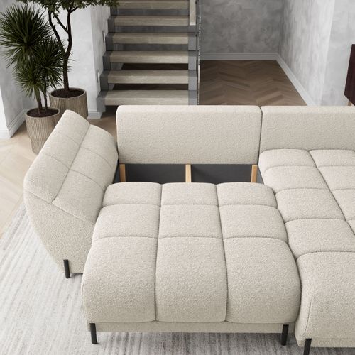 Canapé D'angle Vestano  Crème En Bouclé Avec Fonction De Couchage