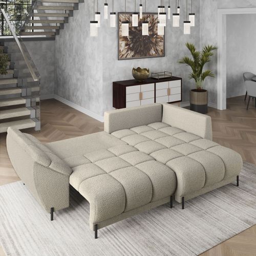 Canapé D'angle Vestano Beige En Bouclé Avec Fonction De Couchage