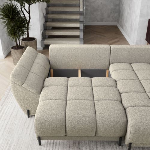 Canapé D'angle Vestano Beige En Bouclé Avec Fonction De Couchage
