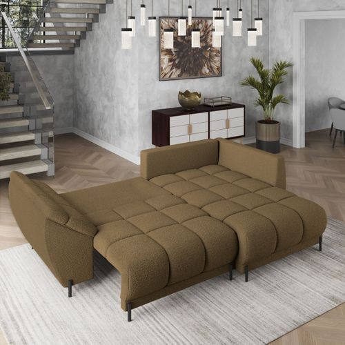 Canapé D'angle Vestano Orange En Bouclé Avec Fonction De Couchage