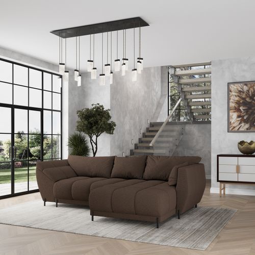 Canapé D'angle Vestano Marron En Bouclé Avec Fonction De Couchage