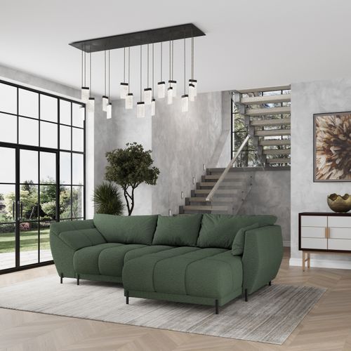 Canapé D'angle Vestano Vert En Bouclé Avec Fonction De Couchage