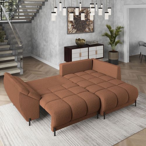 Canapé D'angle Vestano Cuivré En Bouclé Avec Fonction De Couchage