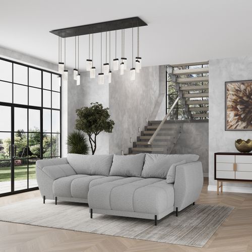 Canapé D'angle Vestano Gris Clair En Bouclé Avec Fonction De Couchage