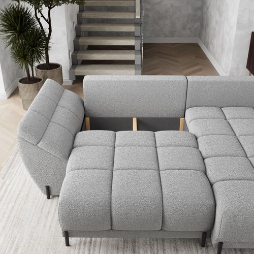 Canapé D'angle Vestano Gris Clair En Bouclé Avec Fonction De Couchage