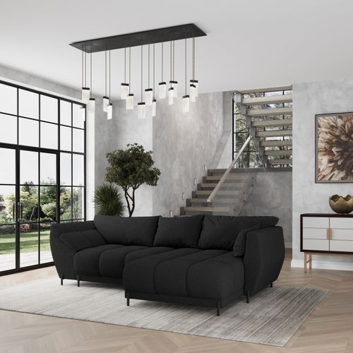 Canapé D'angle Vestano  Noir En Bouclé Avec Fonction De Couchage