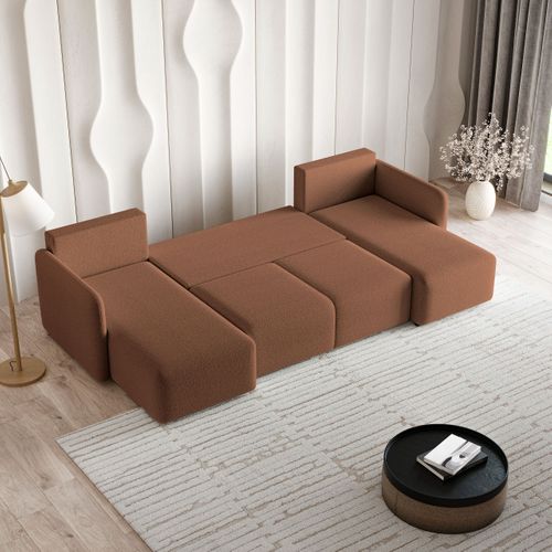 Canapé D'angle Nubero Cuivré En Bouclé Avec Fonction De Couchage