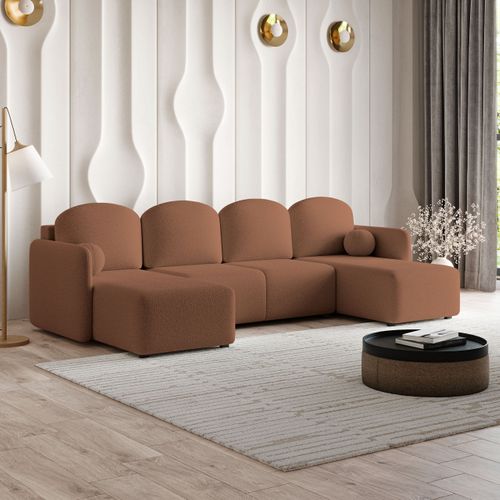 Canapé D'angle Nubero Cuivré En Bouclé Avec Fonction De Couchage