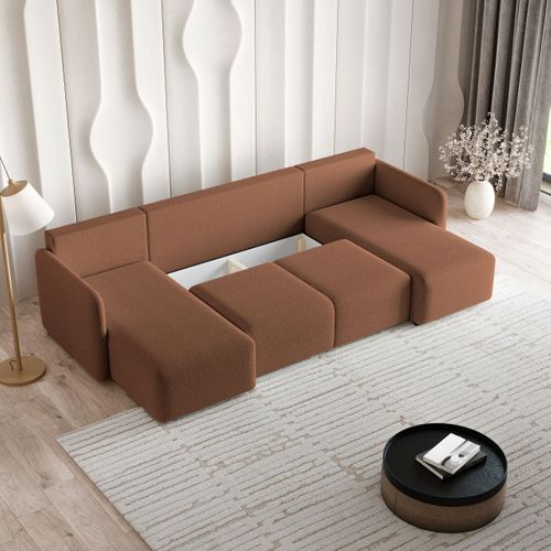 Canapé D'angle Nubero Cuivré En Bouclé Avec Fonction De Couchage