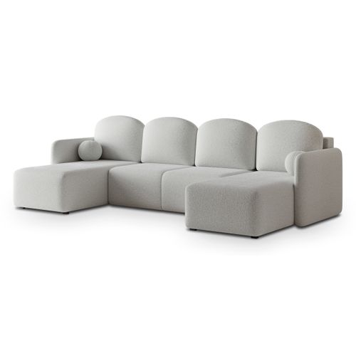 Canapé D'angle Nubero Gris Clair En Bouclé Avec Fonction De Couchage