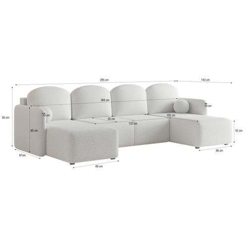 Canapé D'angle Nubero Gris Clair En Bouclé Avec Fonction De Couchage