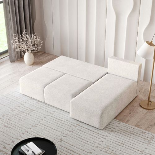 Canapé D'angle Trama Crème En Tissu Texturé Avec Fonction De Couchage
