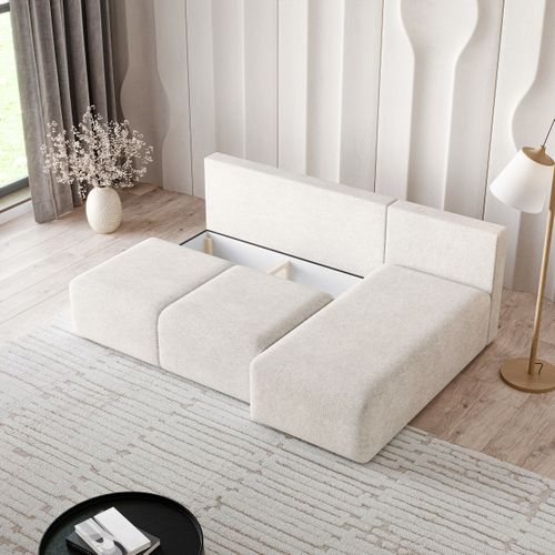 Canapé D'angle Trama Crème En Tissu Texturé Avec Fonction De Couchage