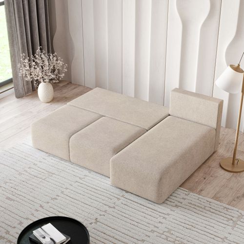 Canapé D'angle Trama Beige En Tissu Texturé Avec Fonction De Couchage