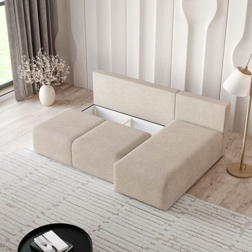 Canapé D'angle Trama Beige En Tissu Texturé Avec Fonction De Couchage