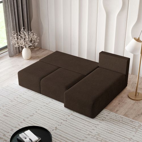 Canapé D'angle Trama Marron En Tissu Texturé Avec Fonction De Couchage