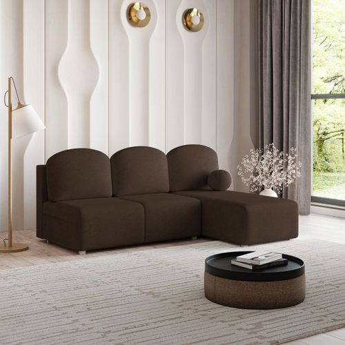 Canapé D'angle Trama Marron En Tissu Texturé Avec Fonction De Couchage