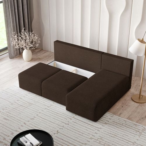 Canapé D'angle Trama Marron En Tissu Texturé Avec Fonction De Couchage