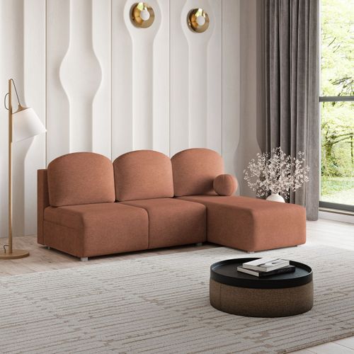 Canapé D'angle Trama Cuivré En Tissu Texturé Avec Fonction De Couchage