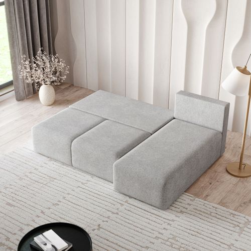 Canapé D'angle Trama Gris Clair En Tissu Texturé Avec Fonction De Couchage