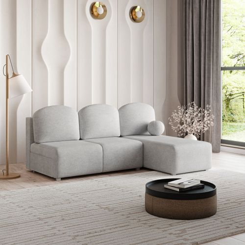 Canapé D'angle Trama Gris Clair En Tissu Texturé Avec Fonction De Couchage