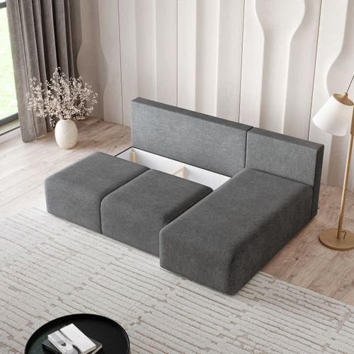Canapé D'angle Trama Gris En Tissu Texturé Avec Fonction De Couchage