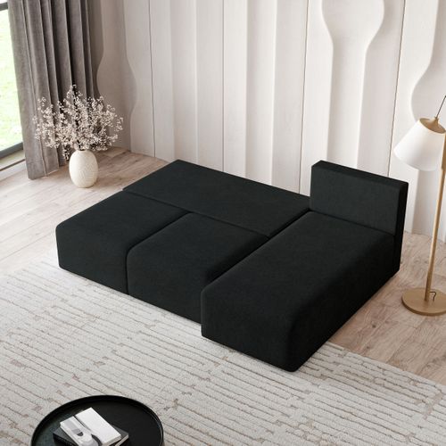 Canapé D'angle Trama Noir En Tissu Texturé Avec Fonction De Couchage