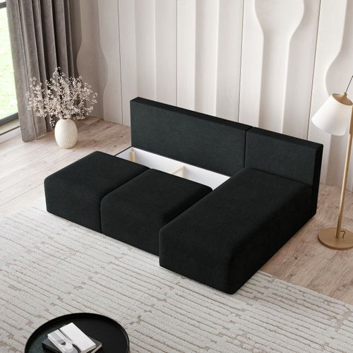 Canapé D'angle Trama Noir En Tissu Texturé Avec Fonction De Couchage
