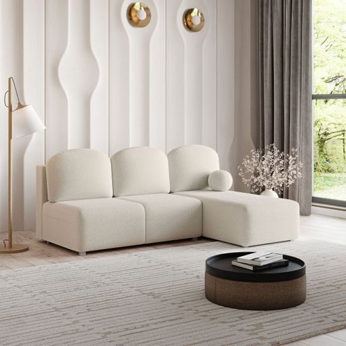 Canapé D'angle Trama Crème En Bouclé Avec Fonction De Couchage