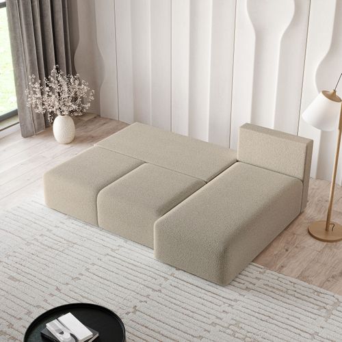 Canapé D'angle Trama Beige En Bouclé Avec Fonction De Couchage