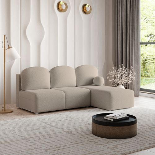 Canapé D'angle Trama Beige En Bouclé Avec Fonction De Couchage