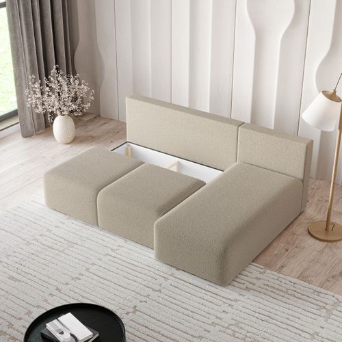 Canapé D'angle Trama Beige En Bouclé Avec Fonction De Couchage