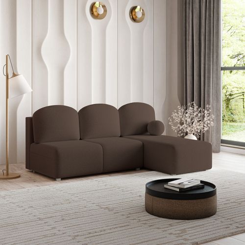 Canapé D'angle Trama Marron En Bouclé Avec Fonction De Couchage