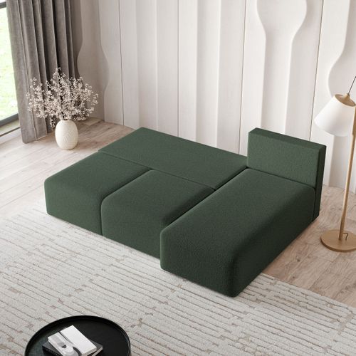 Canapé D'angle Trama Vert En Bouclé Avec Fonction De Couchage