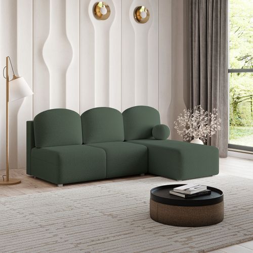 Canapé D'angle Trama Vert En Bouclé Avec Fonction De Couchage