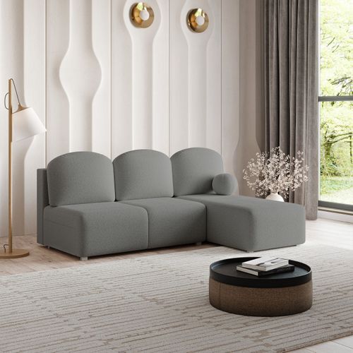 Canapé D'angle Trama Gris En Bouclé Avec Fonction De Couchage