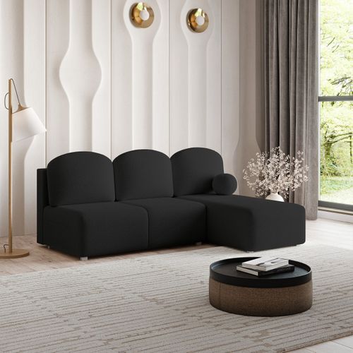 Canapé D'angle Trama Noir En Bouclé Avec Fonction De Couchage