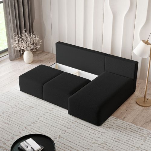 Canapé D'angle Trama Noir En Bouclé Avec Fonction De Couchage