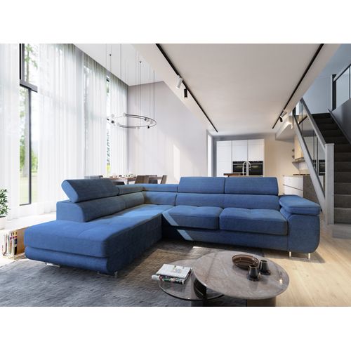 Canapé D'angle Apiro Bleu En Velours Côtelé Avec Fonction De Couchage